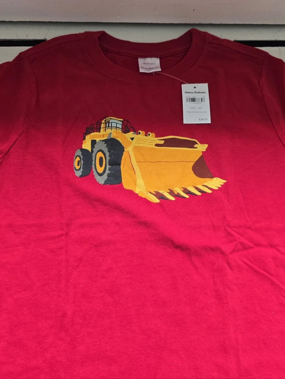 Hanna Andersson Red Tee with Yellow Bulldozer Graphic